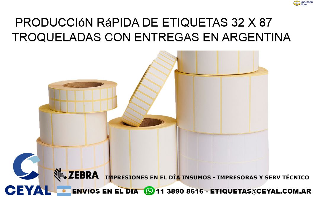 Producción rápida de etiquetas 32 x 87 troqueladas con entregas en Argentina