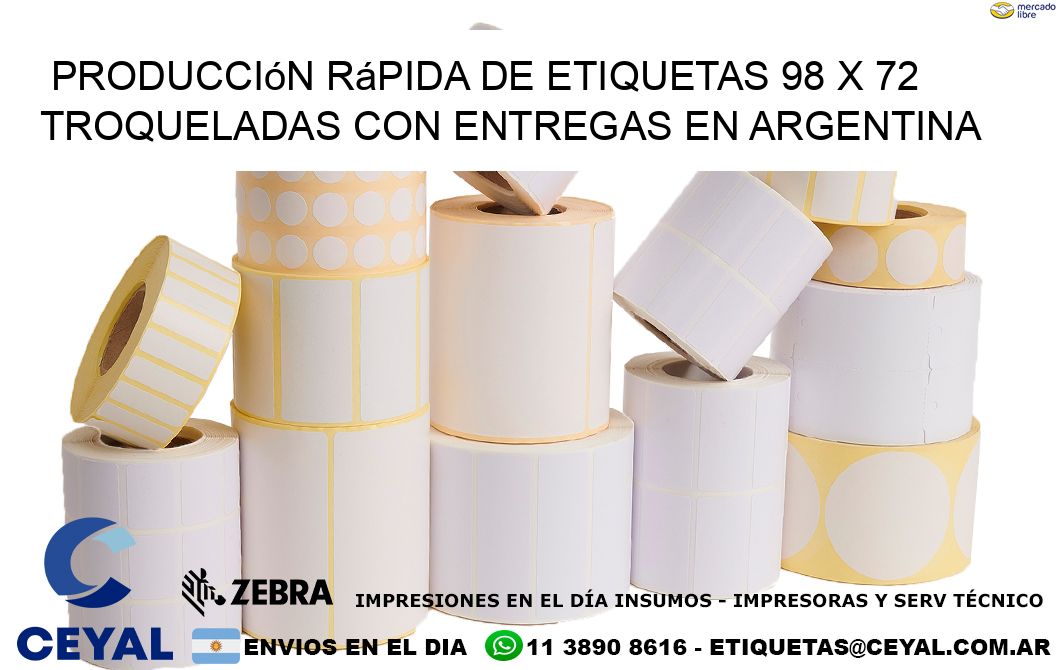 Producción rápida de etiquetas 98 x 72 troqueladas con entregas en Argentina