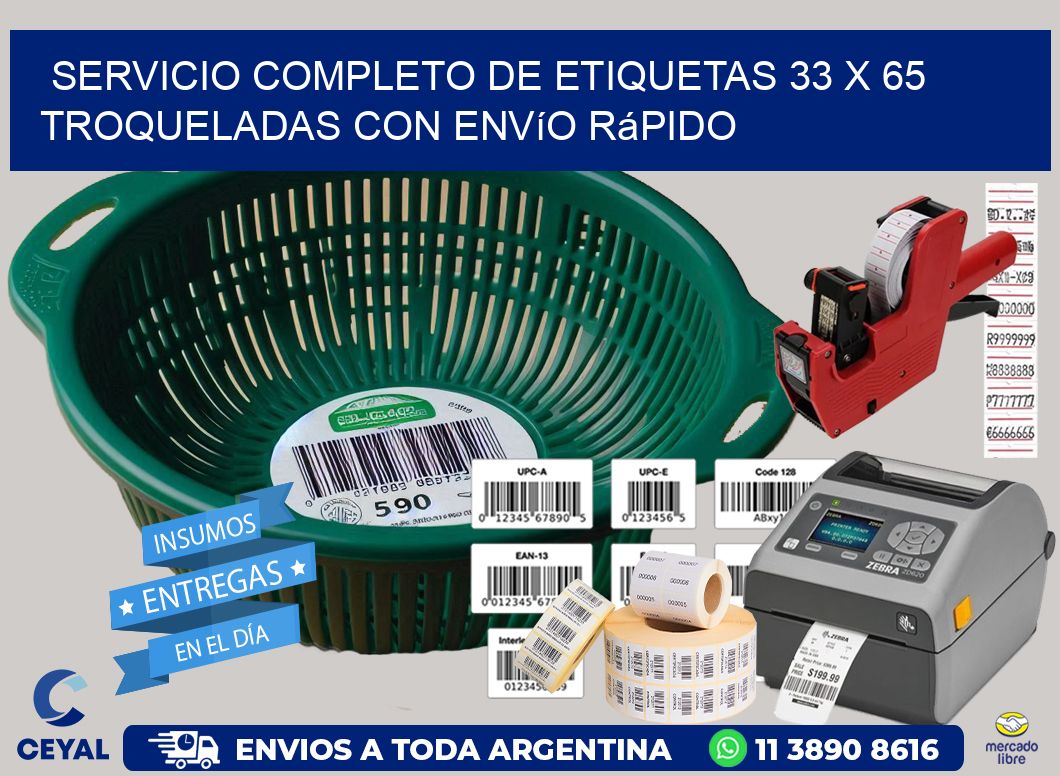 Servicio completo de etiquetas 33 x 65 troqueladas con envío rápido