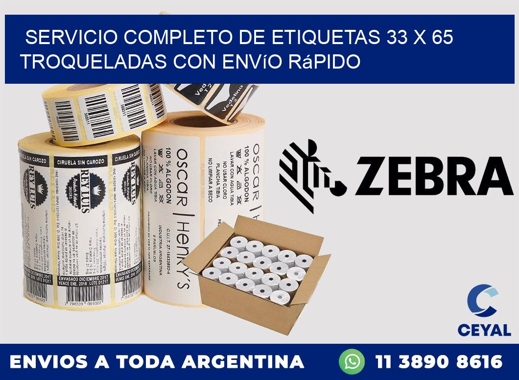 Servicio completo de etiquetas 33 x 65 troqueladas con envío rápido