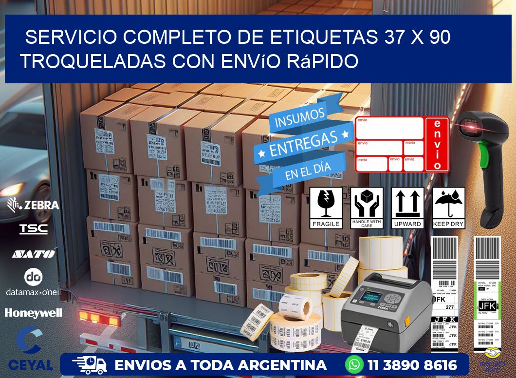 Servicio completo de etiquetas 37 x 90 troqueladas con envío rápido