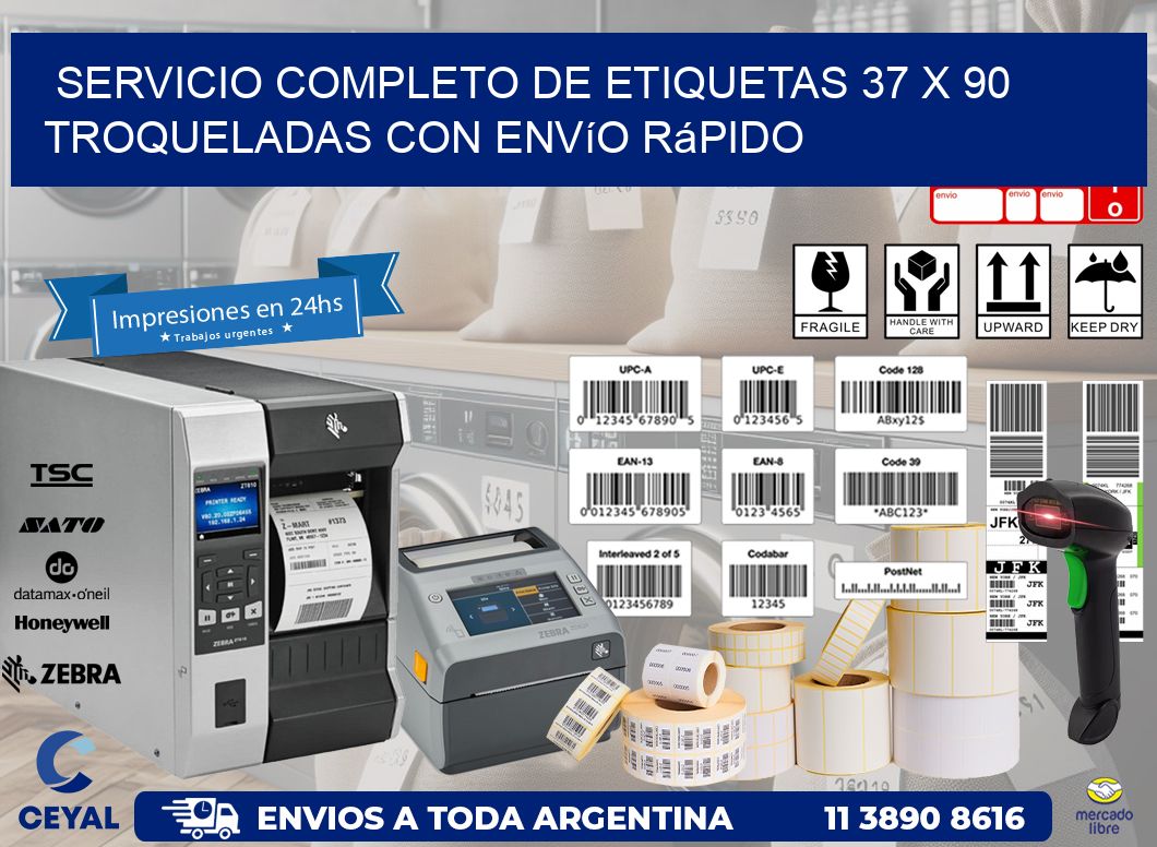 Servicio completo de etiquetas 37 x 90 troqueladas con envío rápido