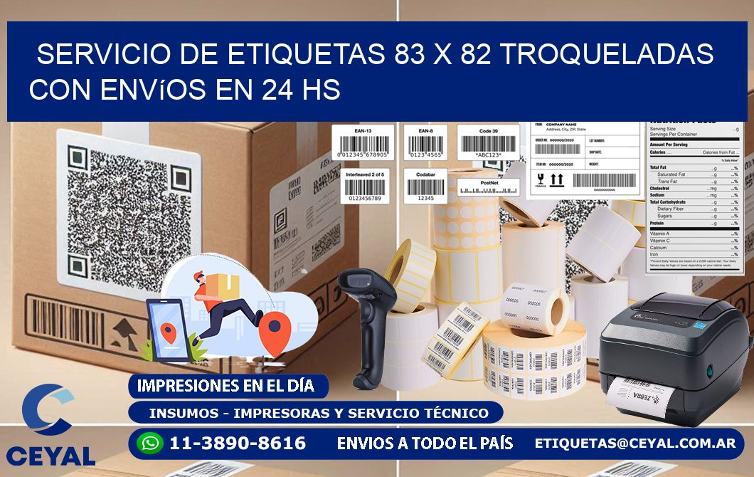 Servicio de etiquetas 83 x 82 troqueladas con envíos en 24 hs