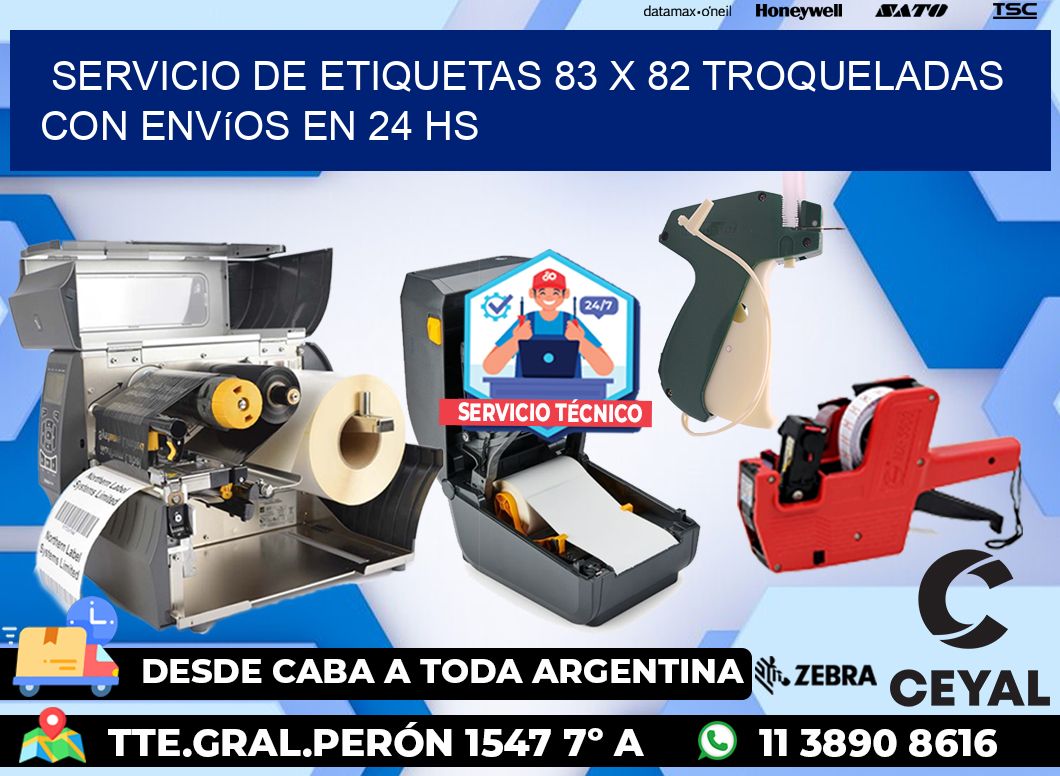 Servicio de etiquetas 83 x 82 troqueladas con envíos en 24 hs