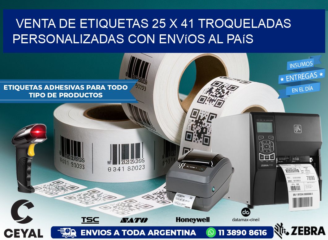 Venta de etiquetas 25 x 41 troqueladas personalizadas con envíos al país