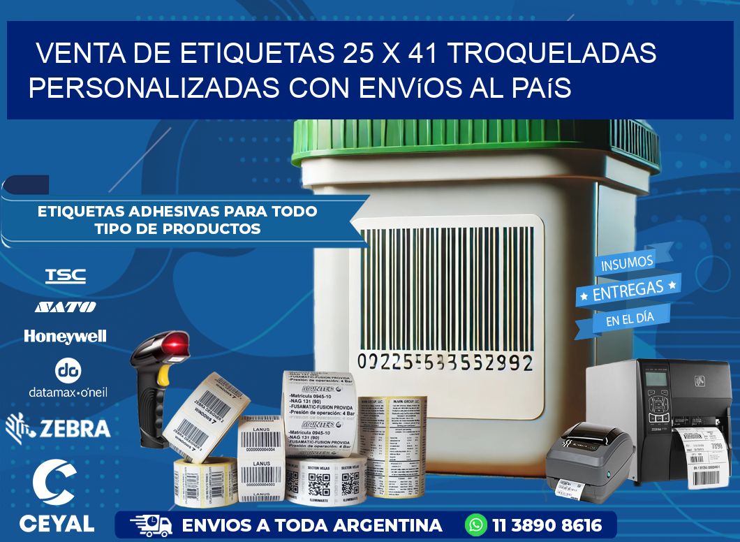 Venta de etiquetas 25 x 41 troqueladas personalizadas con envíos al país