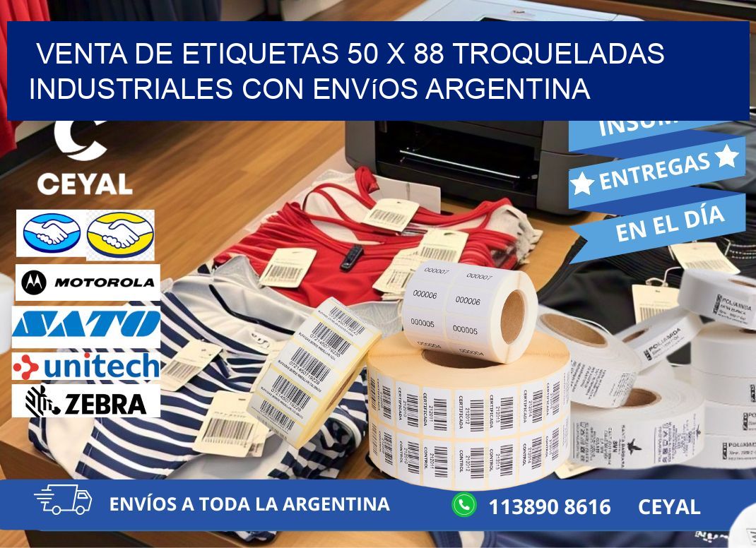 Venta de etiquetas 50 x 88 troqueladas industriales con envíos Argentina