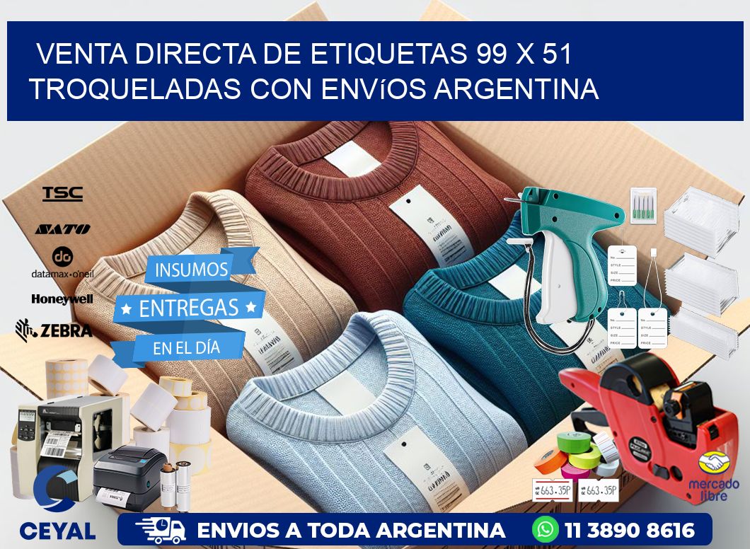 Venta directa de etiquetas 99 x 51 troqueladas con envíos Argentina