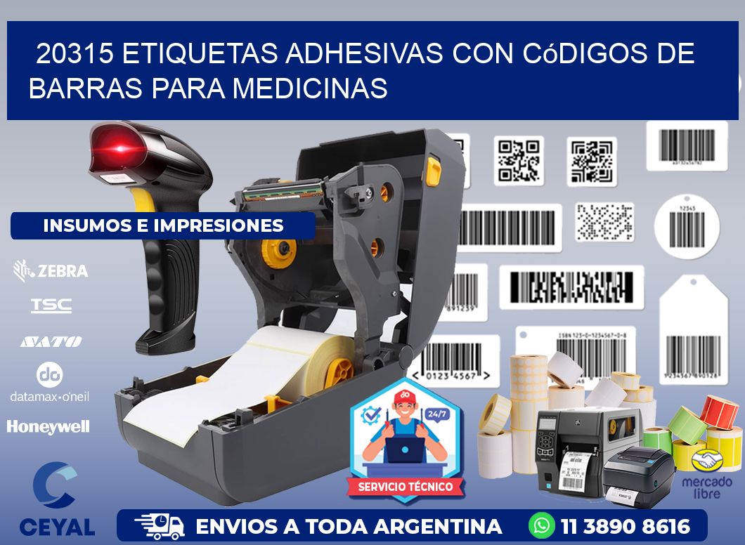 20315 etiquetas adhesivas con códigos de barras para medicinas