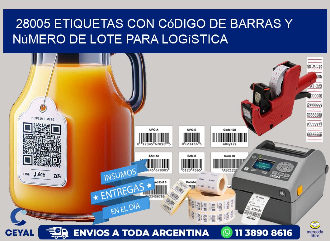 28005 etiquetas con código de barras y número de lote para logística