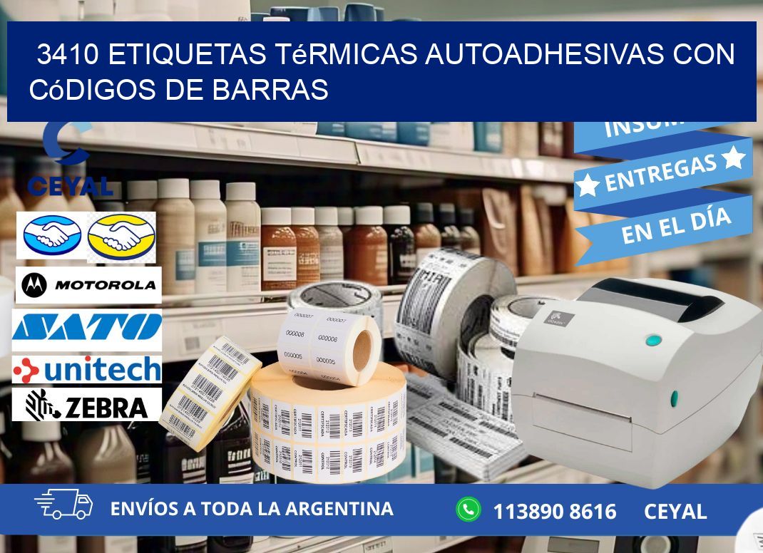3410 Etiquetas térmicas autoadhesivas con códigos de barras