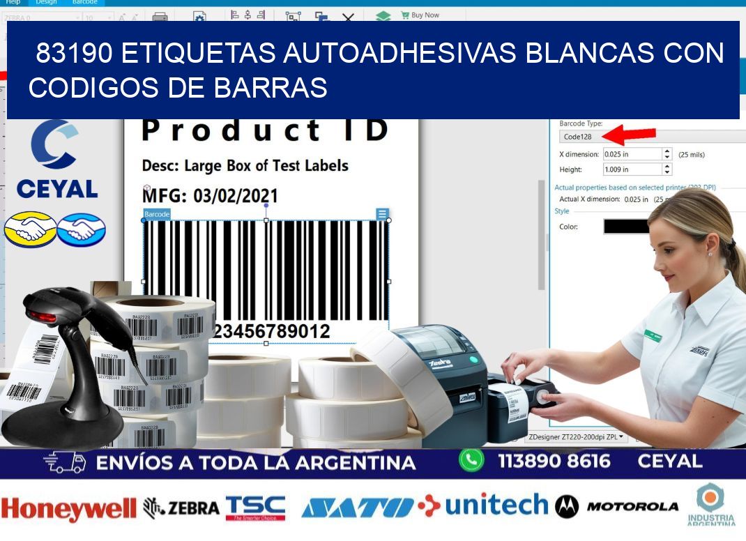 83190 etiquetas autoadhesivas blancas con codigos de barras