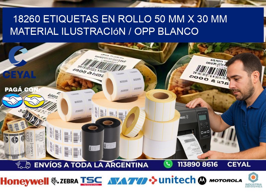 18260 Etiquetas en rollo 50 mm x 30 mm material Ilustración / OPP Blanco