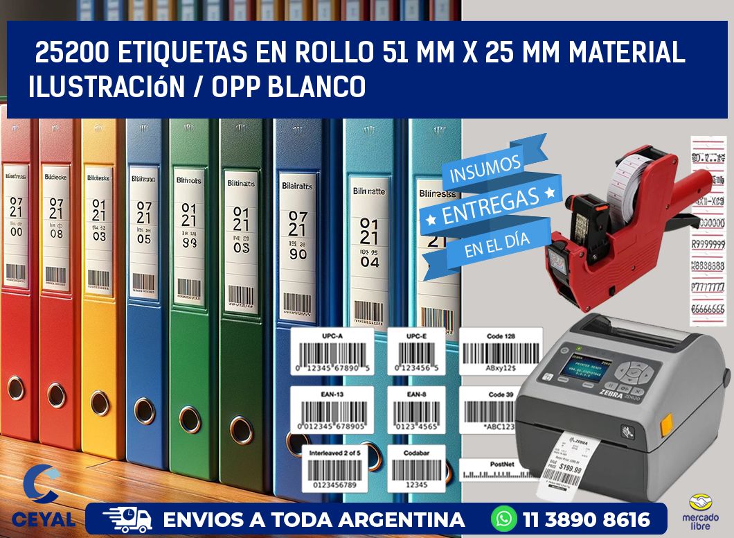 25200 Etiquetas en rollo 51 mm x 25 mm material Ilustración / OPP Blanco