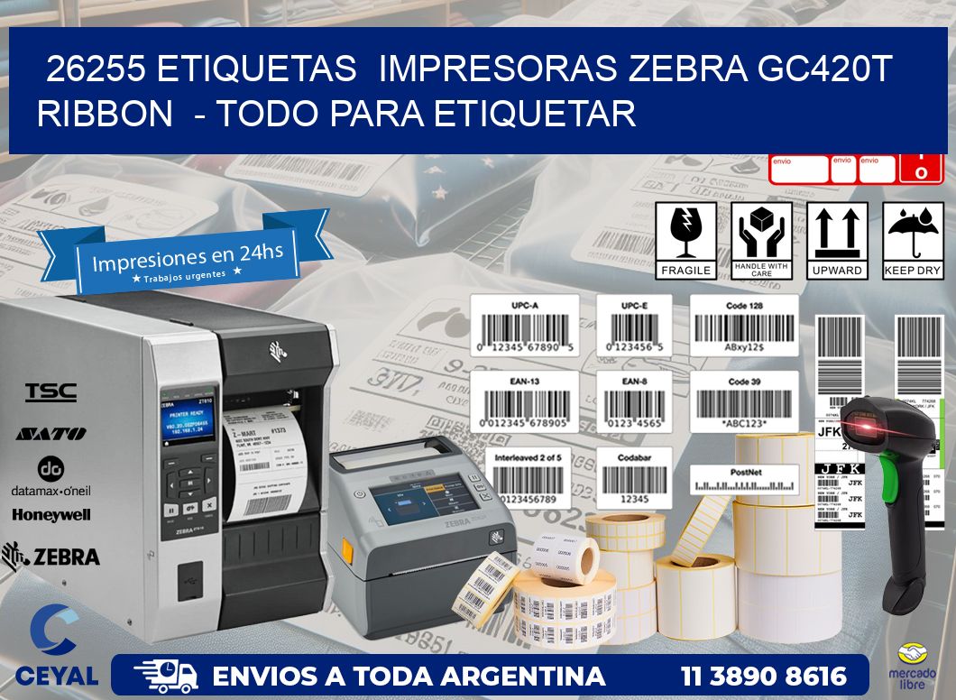 26255 etiquetas  impresoras zebra gc420t ribbon  - Todo para Etiquetar