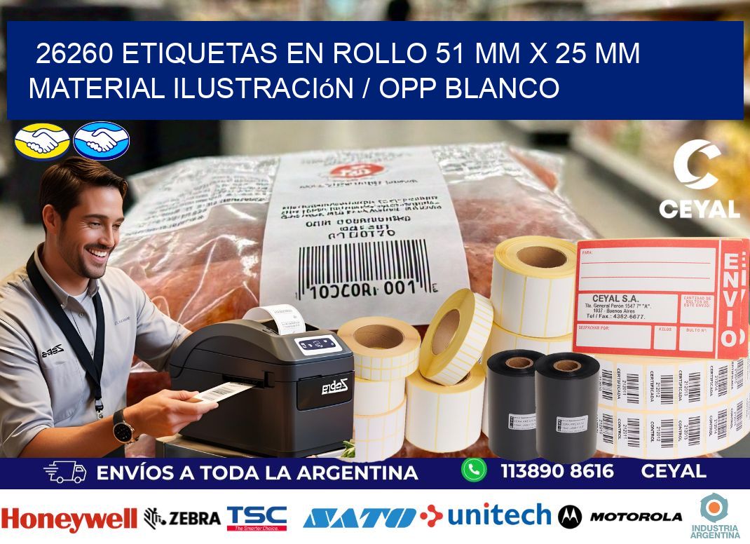 26260 Etiquetas en rollo 51 mm x 25 mm material Ilustración / OPP Blanco