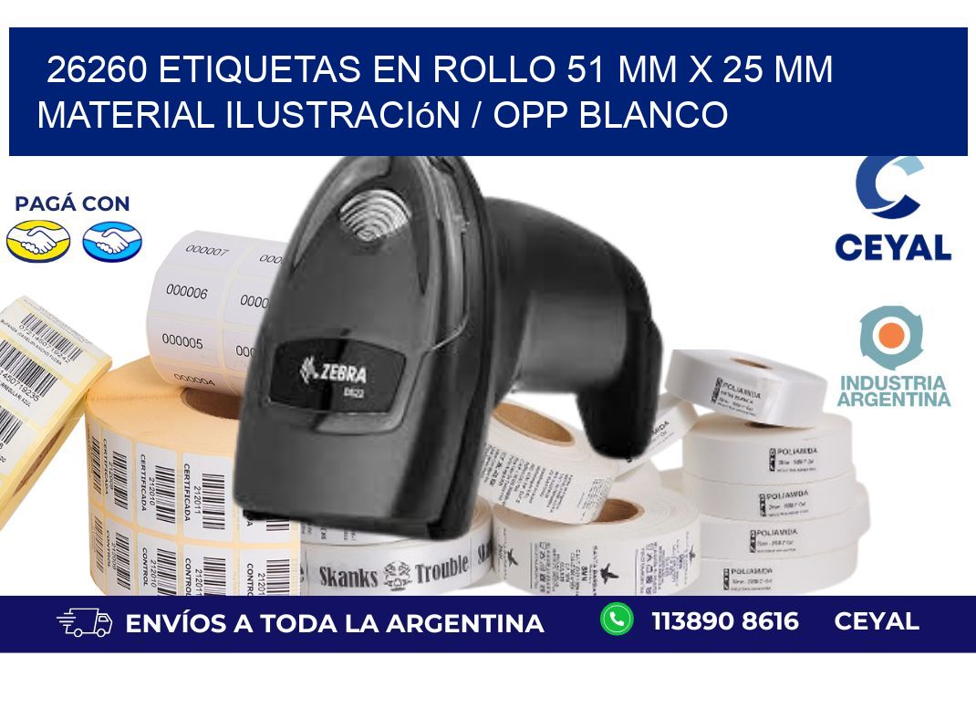 26260 Etiquetas en rollo 51 mm x 25 mm material Ilustración / OPP Blanco