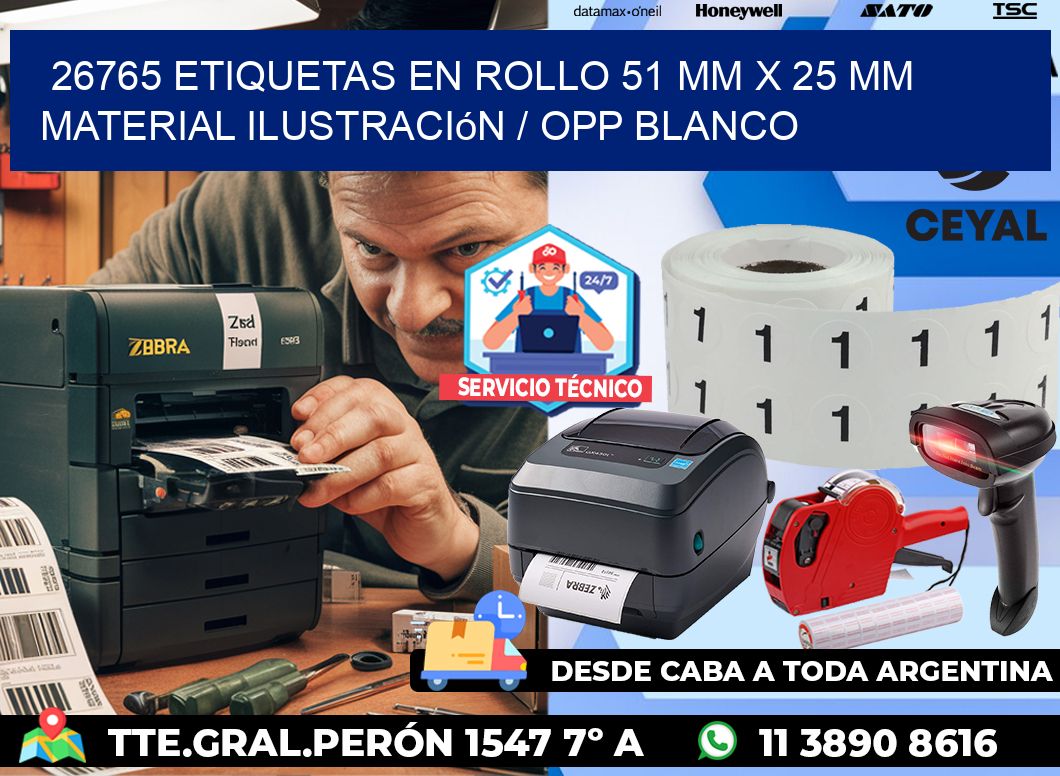26765 Etiquetas en rollo 51 mm x 25 mm material Ilustración / OPP Blanco