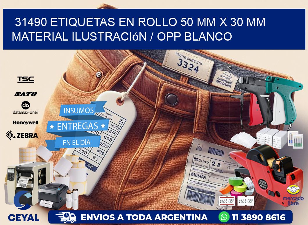 31490 Etiquetas en rollo 50 mm x 30 mm material Ilustración / OPP Blanco