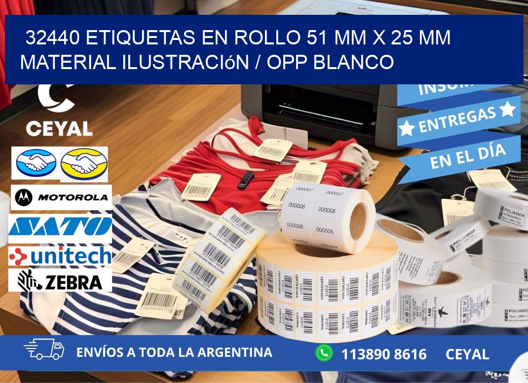 32440 Etiquetas en rollo 51 mm x 25 mm material Ilustración / OPP Blanco