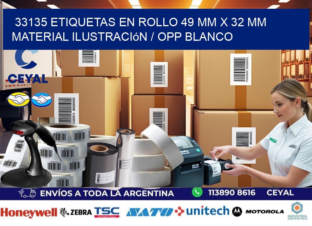 33135 Etiquetas en rollo 49 mm x 32 mm material Ilustración / OPP Blanco