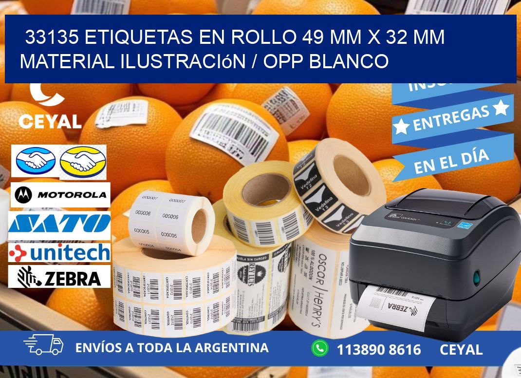 33135 Etiquetas en rollo 49 mm x 32 mm material Ilustración / OPP Blanco