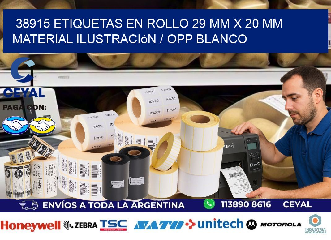 38915 Etiquetas en rollo 29 mm x 20 mm material Ilustración / OPP Blanco