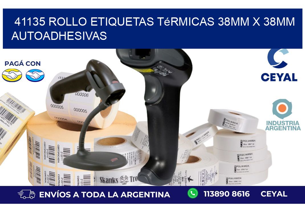 41135 Rollo Etiquetas Térmicas 38mm X 38mm Autoadhesivas