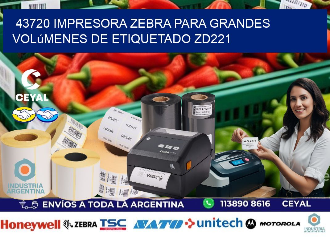 43720 impresora Zebra para grandes volúmenes de etiquetado ZD221