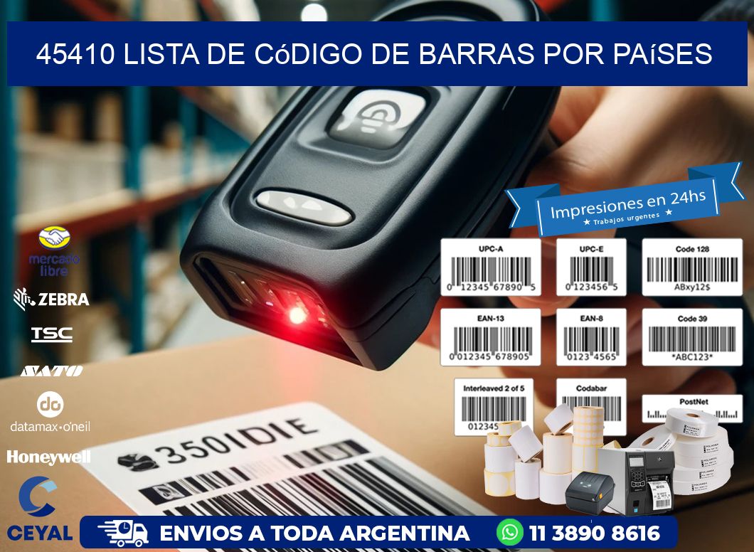 45410 Lista de código de barras por países