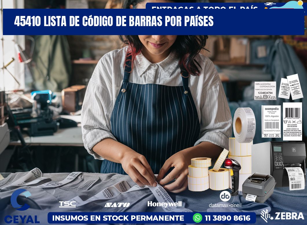 45410 Lista de código de barras por países