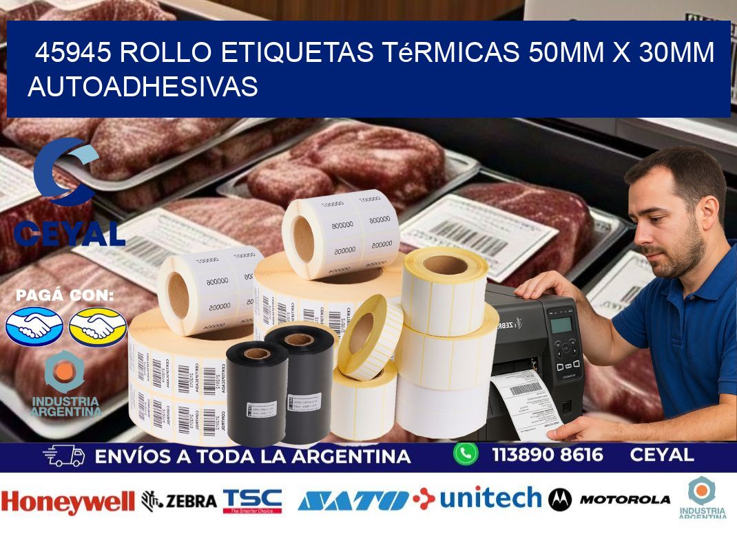 45945 Rollo Etiquetas Térmicas 50mm X 30mm Autoadhesivas