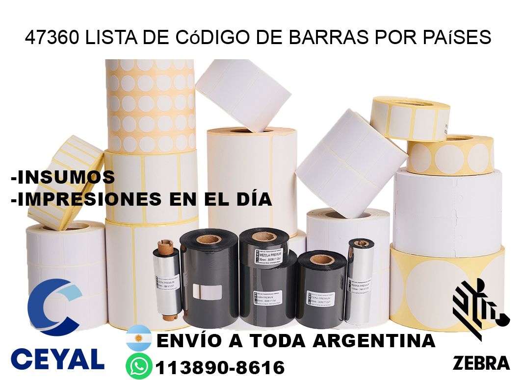 47360 Lista de código de barras por países