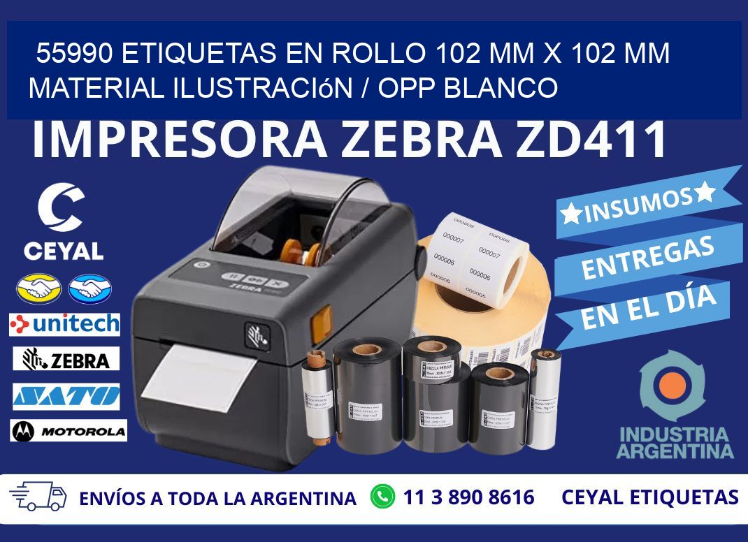 55990 Etiquetas en rollo 102 mm x 102 mm material Ilustración / OPP Blanco