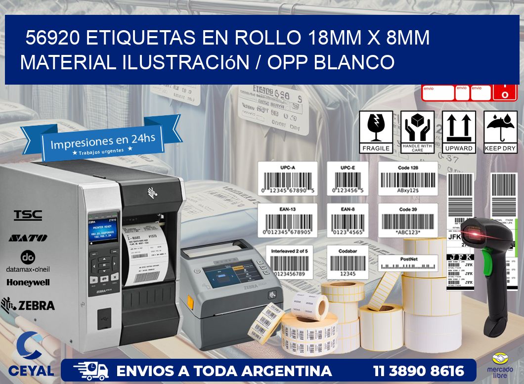 56920 Etiquetas en rollo 18mm x 8mm material Ilustración / OPP Blanco