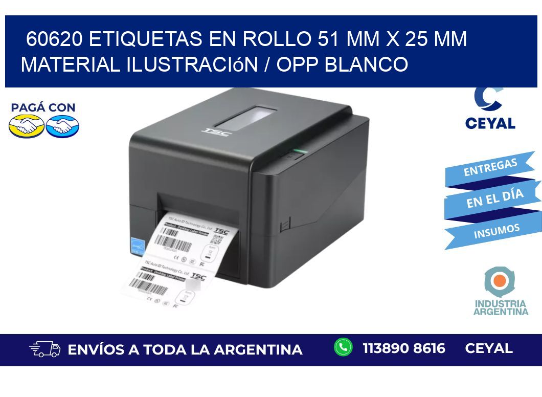 60620 Etiquetas en rollo 51 mm x 25 mm material Ilustración / OPP Blanco
