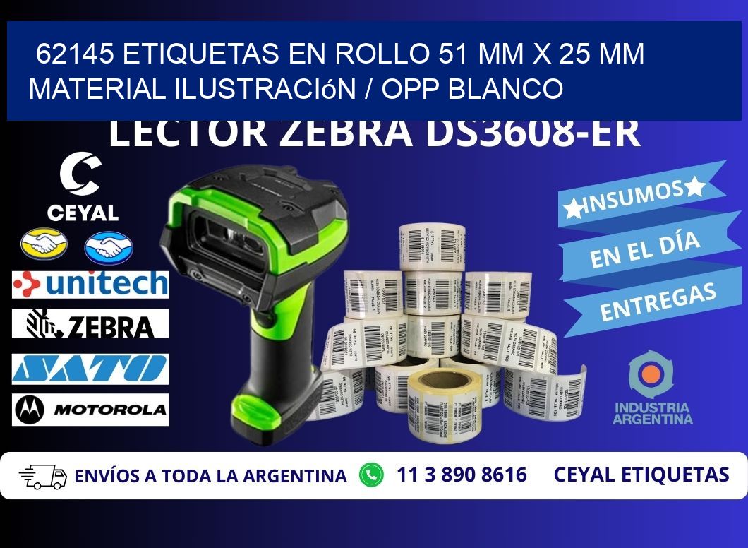 62145 Etiquetas en rollo 51 mm x 25 mm material Ilustración / OPP Blanco