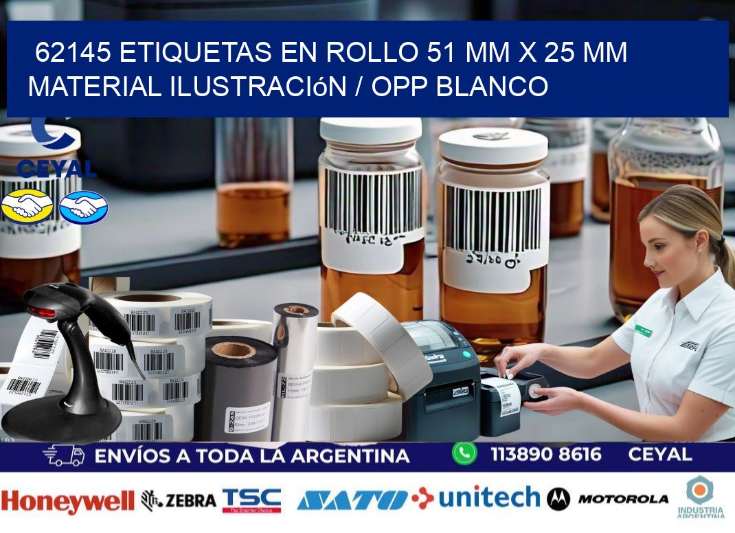 62145 Etiquetas en rollo 51 mm x 25 mm material Ilustración / OPP Blanco