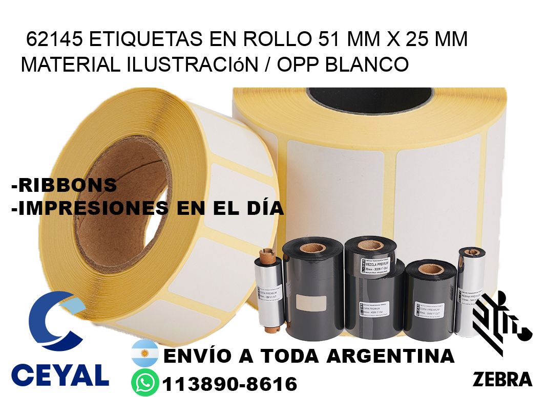 62145 Etiquetas en rollo 51 mm x 25 mm material Ilustración / OPP Blanco