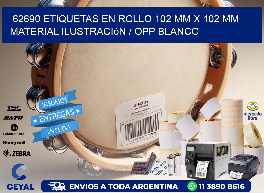 62690 Etiquetas en rollo 102 mm x 102 mm material Ilustración / OPP Blanco