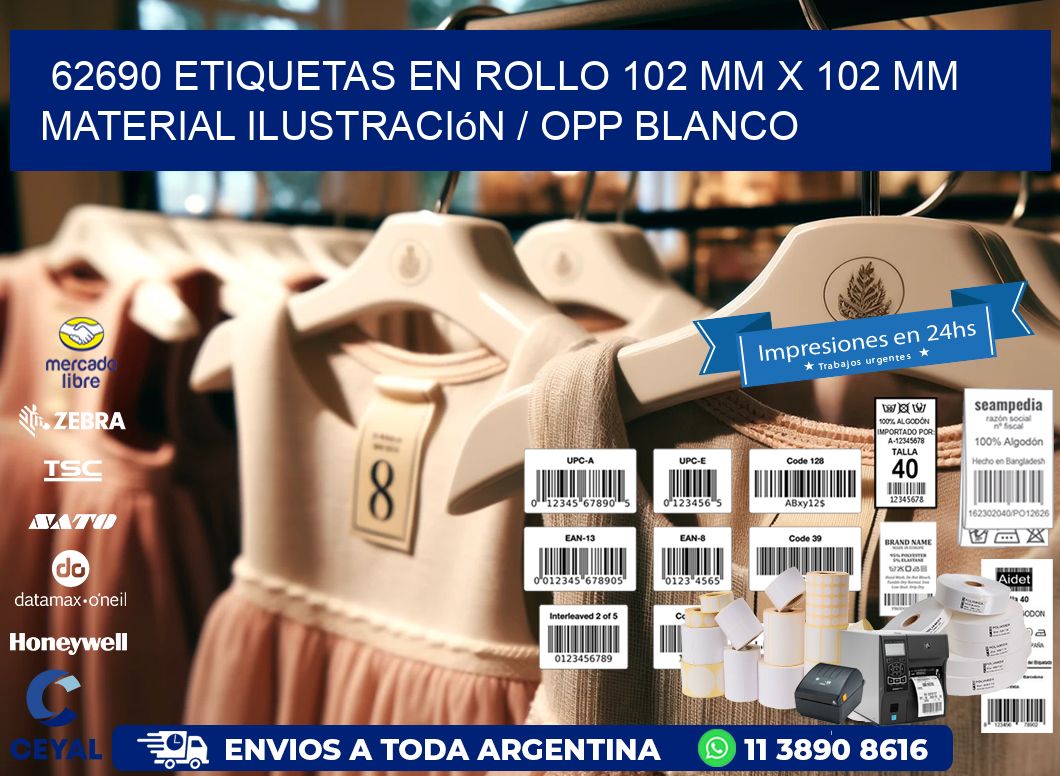 62690 Etiquetas en rollo 102 mm x 102 mm material Ilustración / OPP Blanco