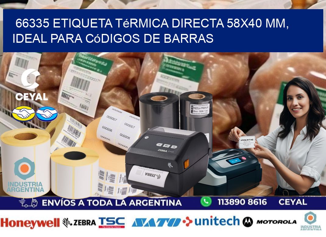 66335 Etiqueta Térmica Directa 58x40 mm, ideal para códigos de barras
