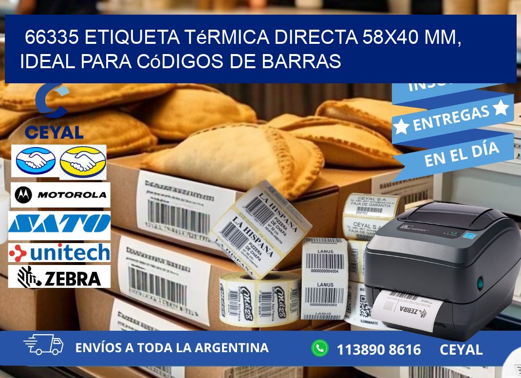 66335 Etiqueta Térmica Directa 58x40 mm, ideal para códigos de barras