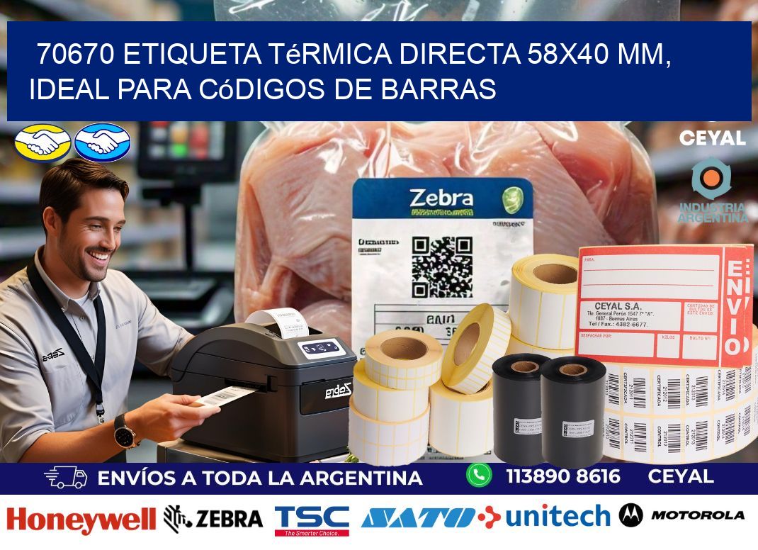 70670 Etiqueta Térmica Directa 58×40 mm, ideal para códigos de barras