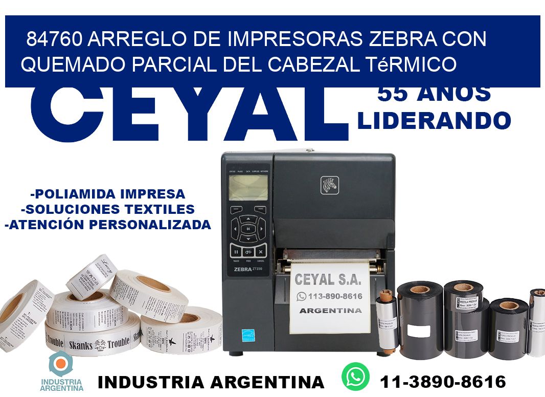 84760 arreglo de impresoras zebra con quemado parcial del cabezal térmico