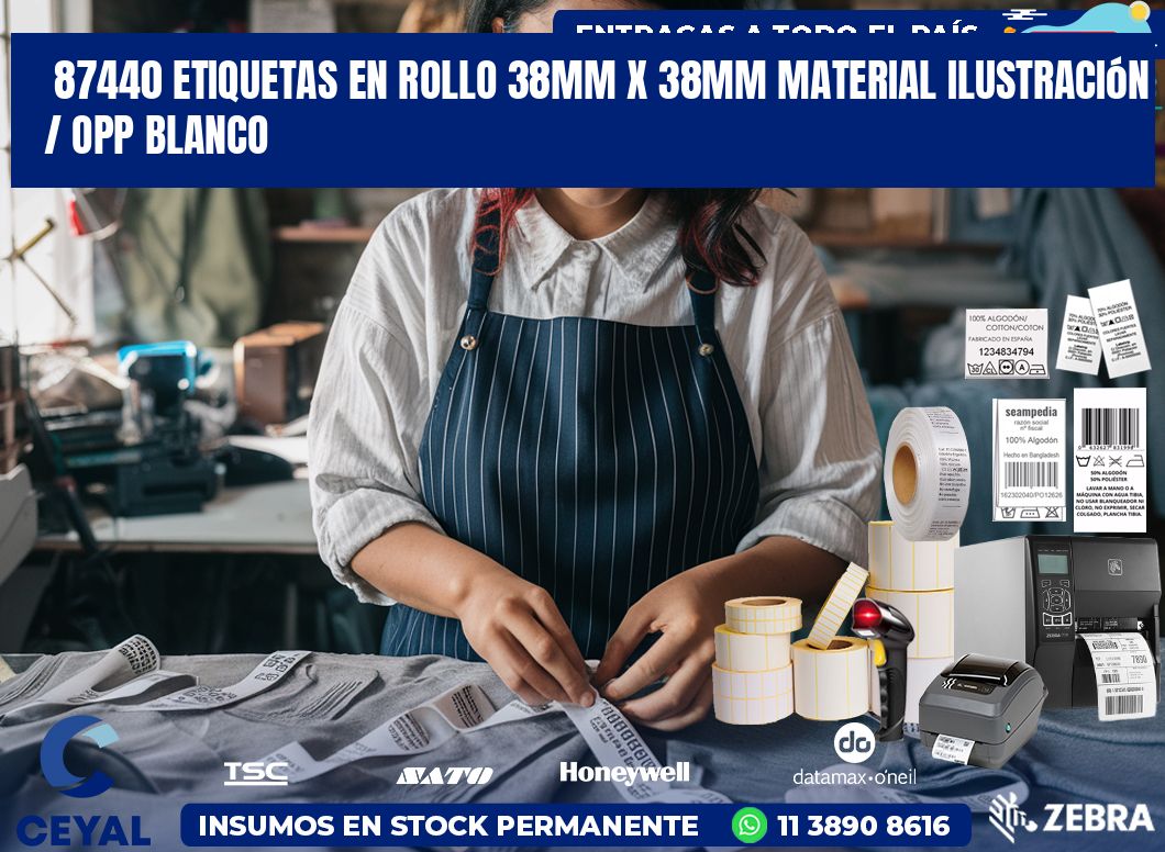 87440 Etiquetas en rollo 38mm x 38mm material Ilustración / OPP Blanco