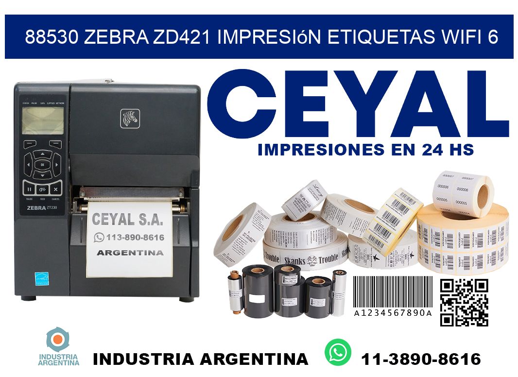 88530 Zebra ZD421 impresión etiquetas WiFi 6