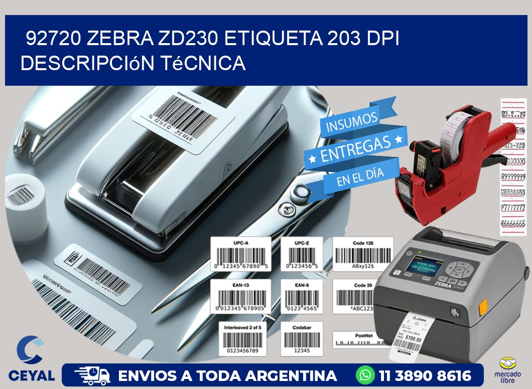 92720 Zebra ZD230 etiqueta 203 dpi descripción técnica