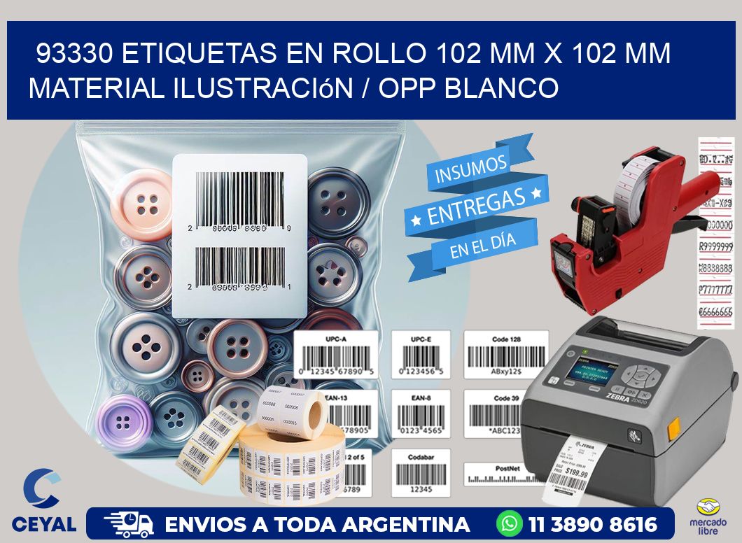93330 Etiquetas en rollo 102 mm x 102 mm material Ilustración / OPP Blanco