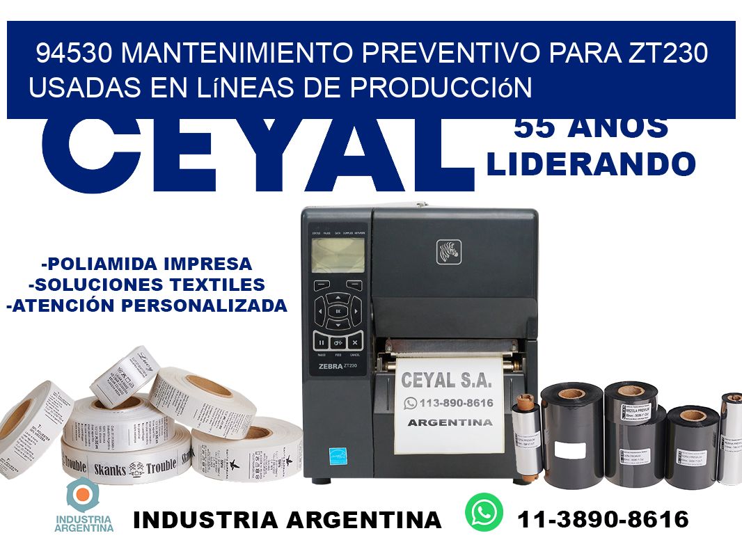 94530 mantenimiento preventivo para zt230 usadas en líneas de producción